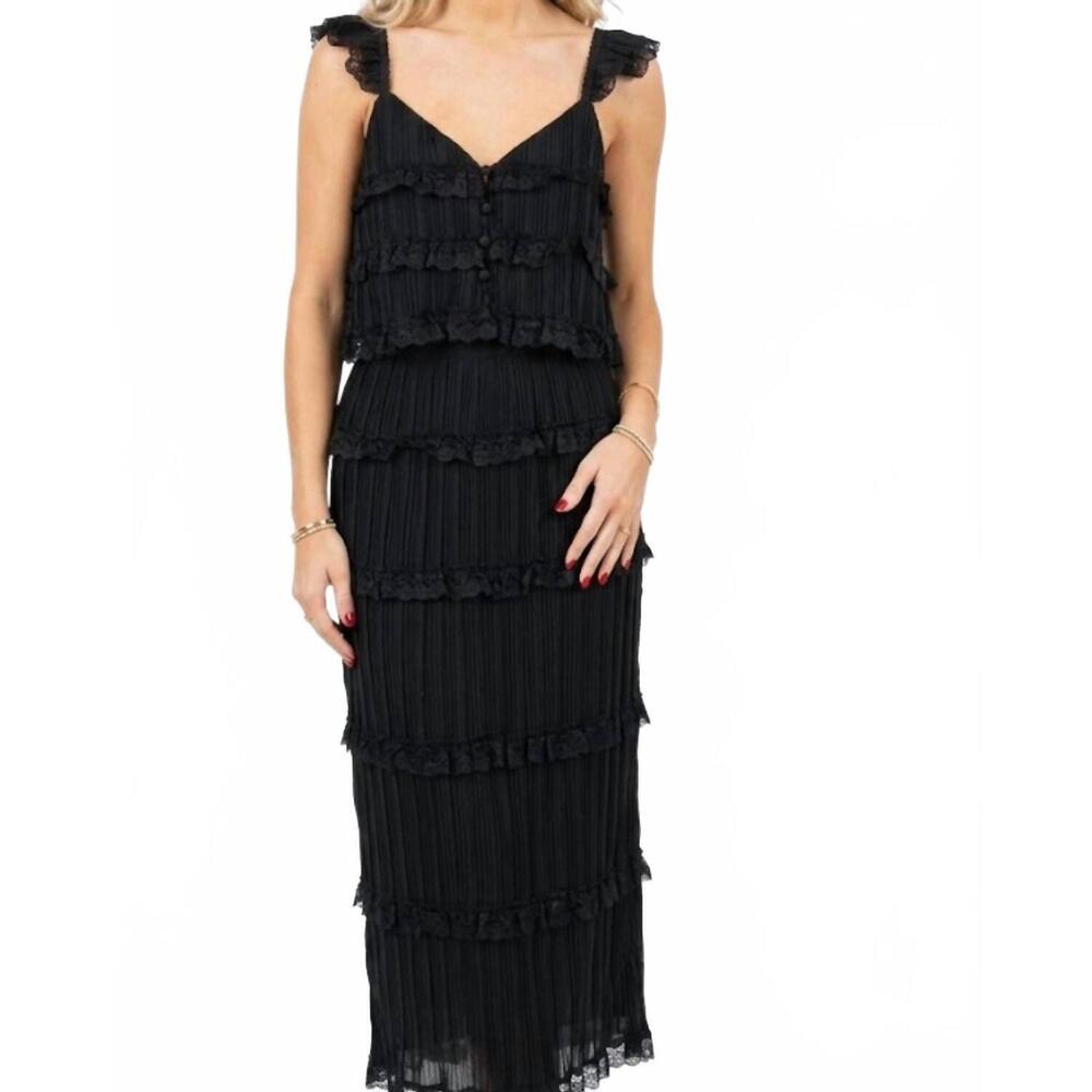 NEW MABEL chiffone top and midi skirt set in black